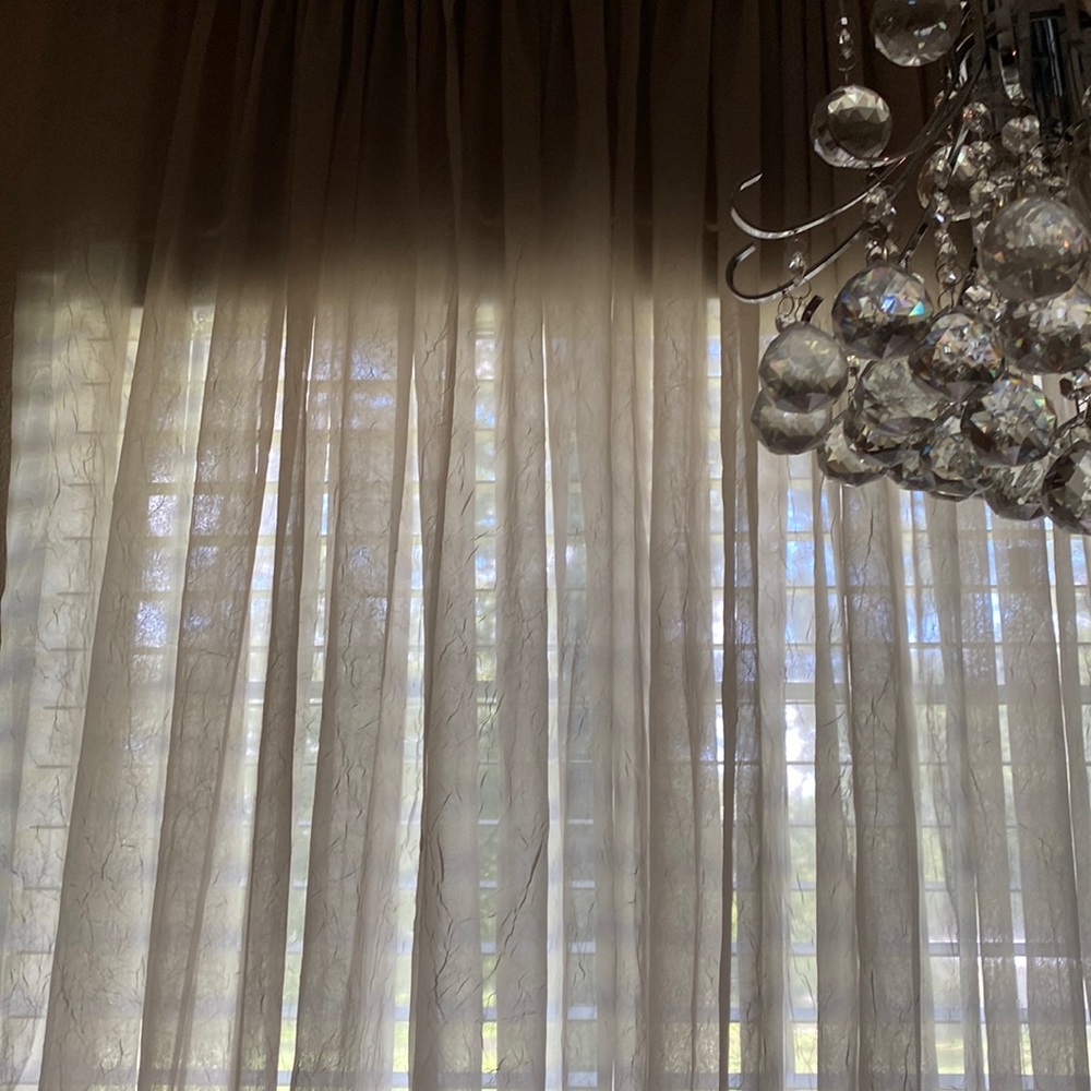 - 3- panels of crinkled sheers / beige - 36”x 84” -